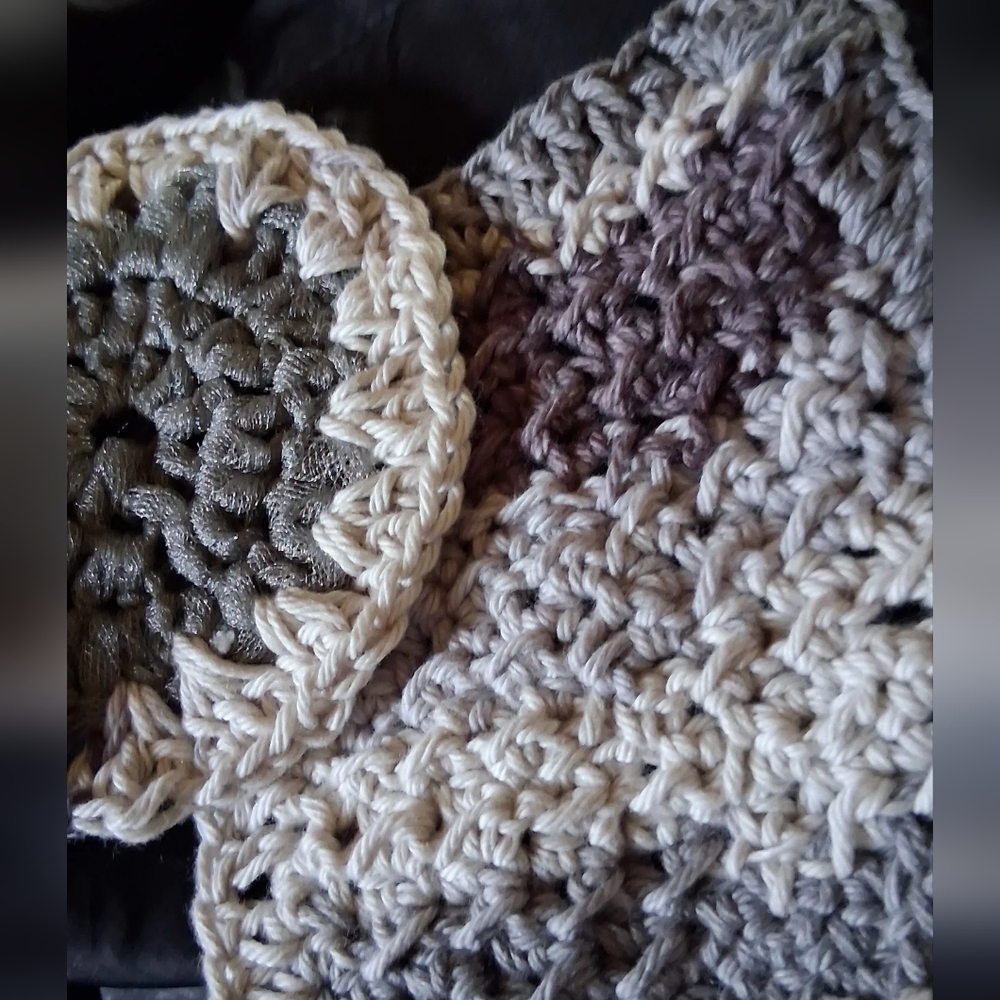 Handmade Crochet Cotton Wash Cloth With A Scrubby Partner. Pair